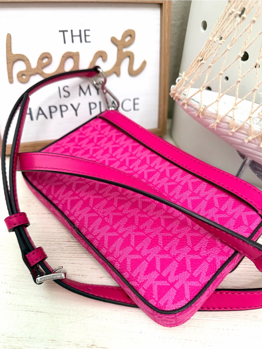 Michael Kors Bright Pink MK Logo Crossbody Bag - Picture 3 of 7